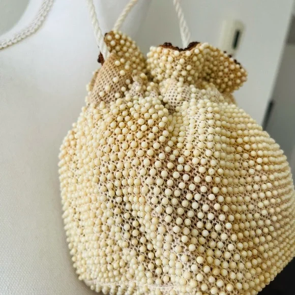 Elegant Cream-Brown Beaded Women's Bag - Picture 3 of 10